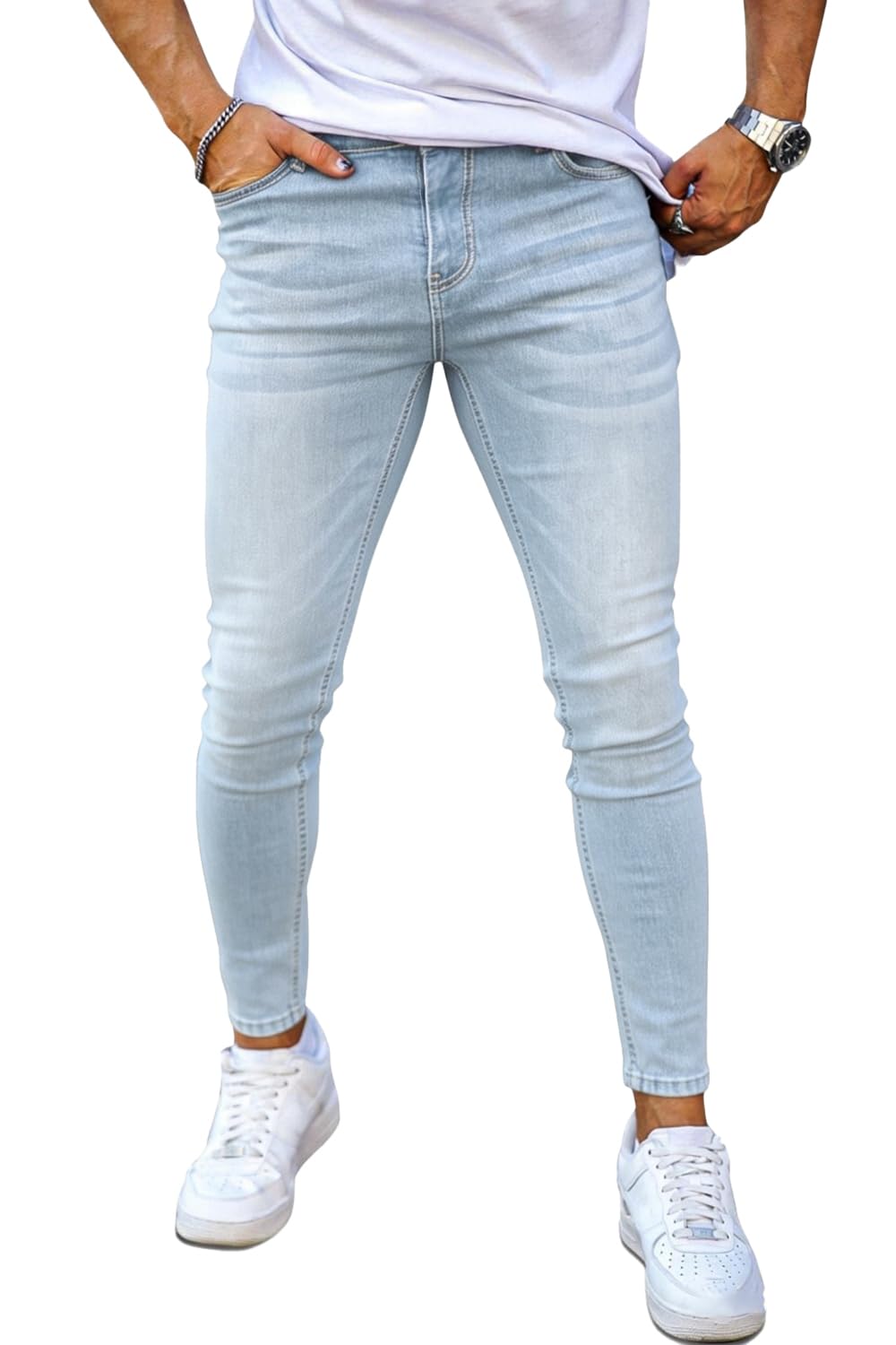 GINGTTO Skinny Jeans Men Stretch Tapered Leg Slim Fit 28/30//32 in