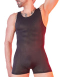 ABAFIP Men's Sexy Lingerie Bodysuit Stripe Mesh See Through Shorts Romper Sheer Underwear