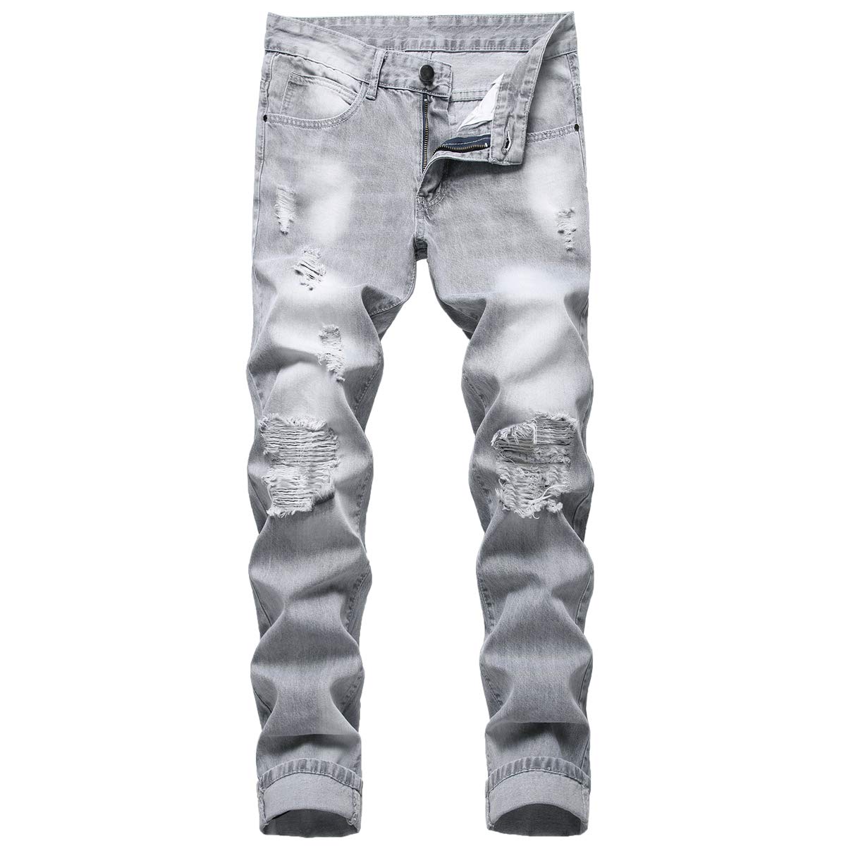 LZLER Mens Ripped Jeans,Distressed Destroyed Slim Fit Straight Leg Denim Pant with Holes