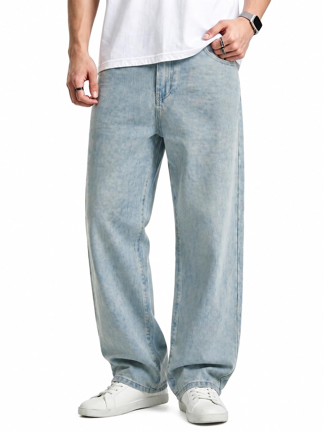 JMIERR Men's Baggy Denim Pants Stretch Wide Leg Jeans