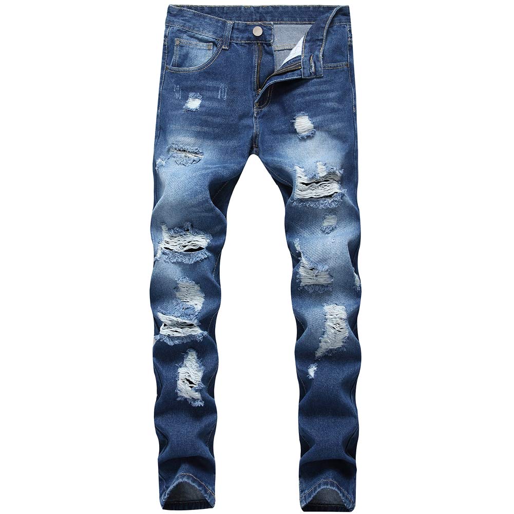 LZLER Mens Ripped Jeans,Distressed Destroyed Slim Fit Straight Leg Denim Pant with Holes