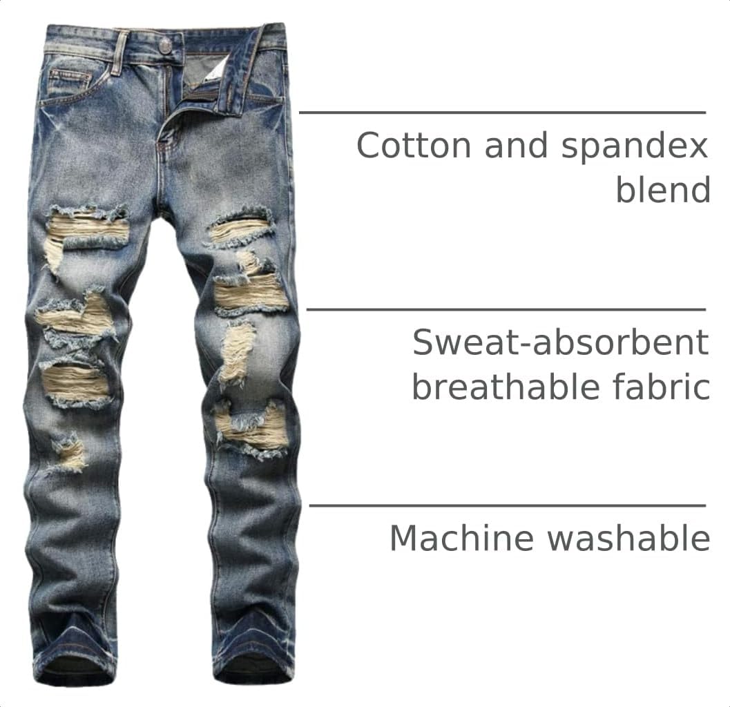 AITITIA Men's Ripped Regular Fit Jeans