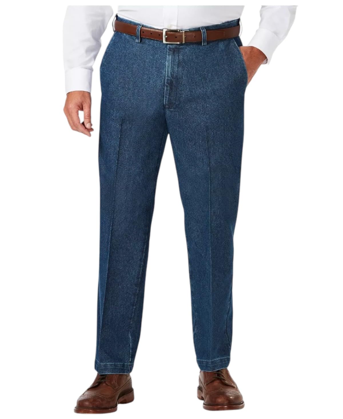 Haggar Men's Work To Weekend No Iron Denim Flat Front & Pleat Pant - Regular and Big & Tall Sizes