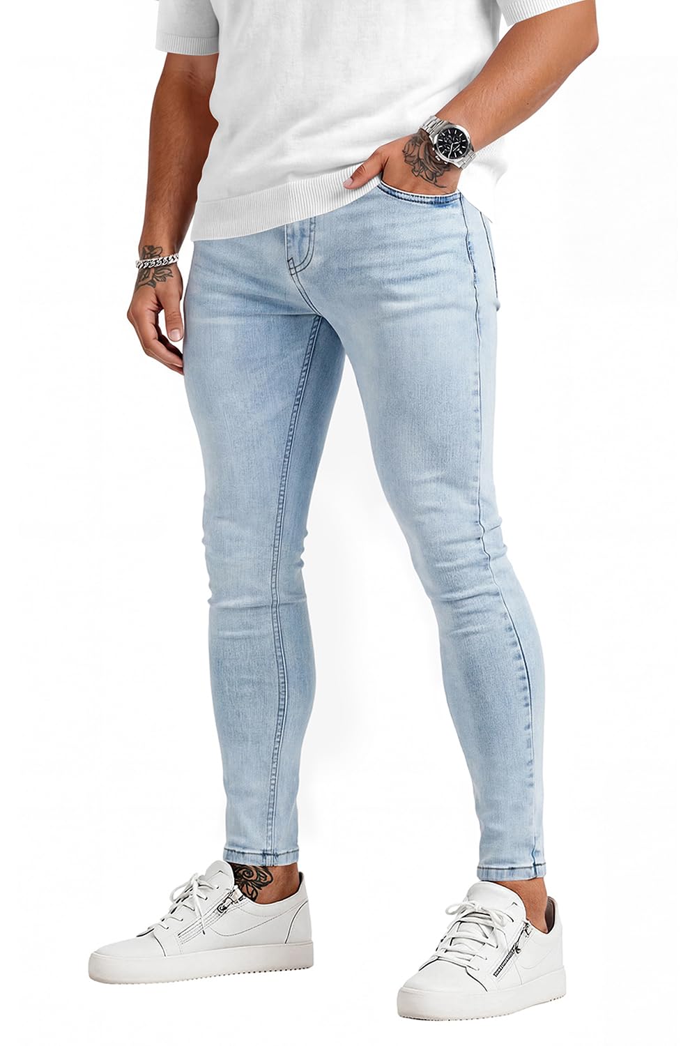 GINGTTO Skinny Jeans Men Slim Fit Stretch Tapered Leg