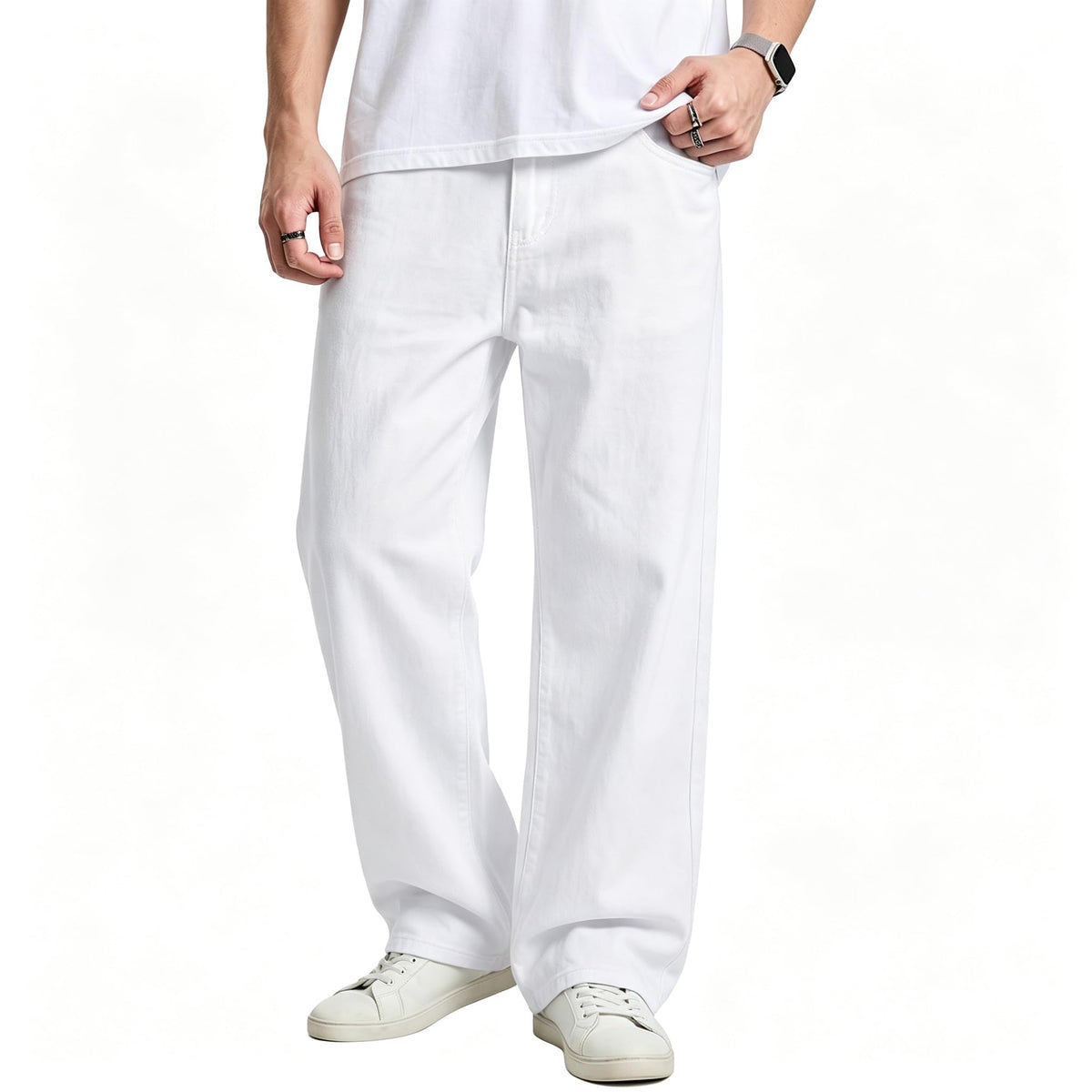 JMIERR Men's Baggy Denim Pants Stretch Wide Leg Jeans