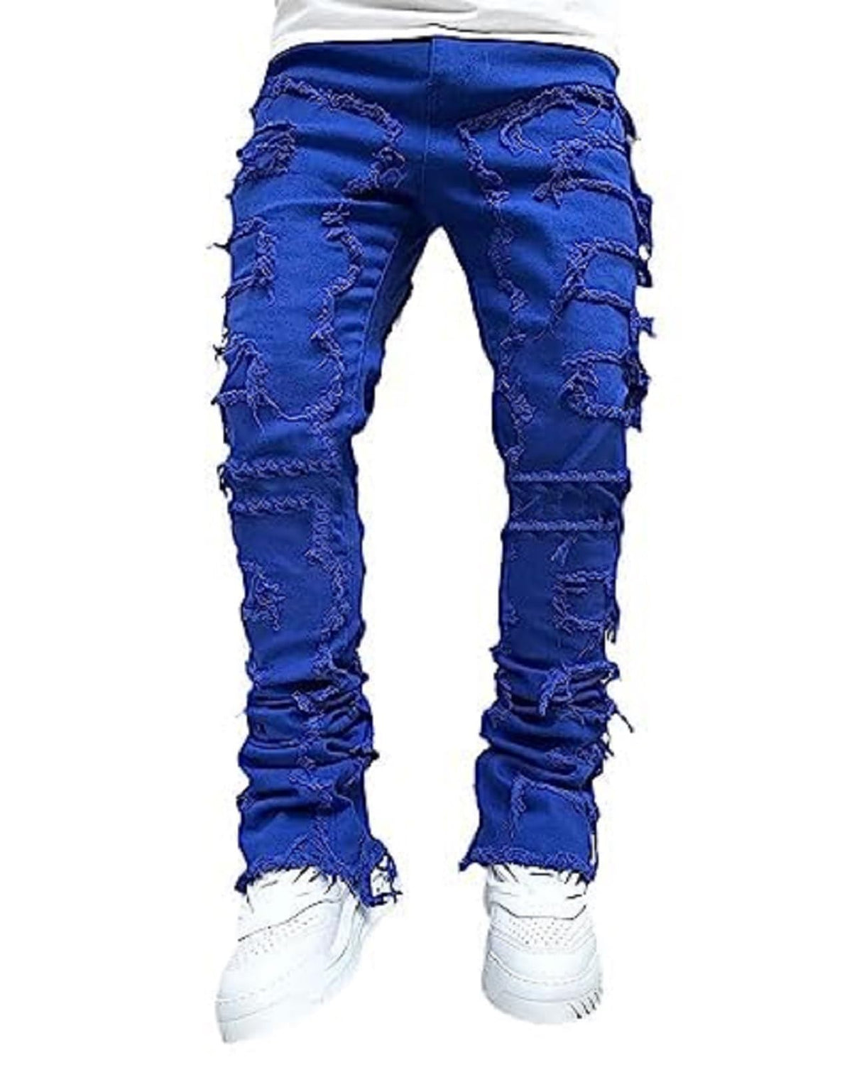 YEOU Men's Stacked Skinny Jeans - Y2K Harajuku Style Ripped Denim Pants with High Waist