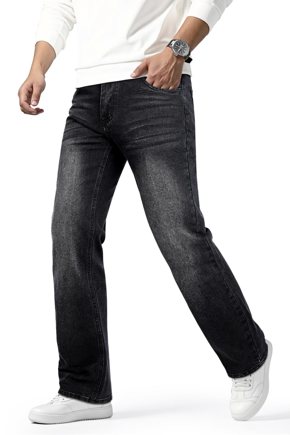 Heyfanee Mens Straight Fit Jeans Stretch Denim Pants for Men