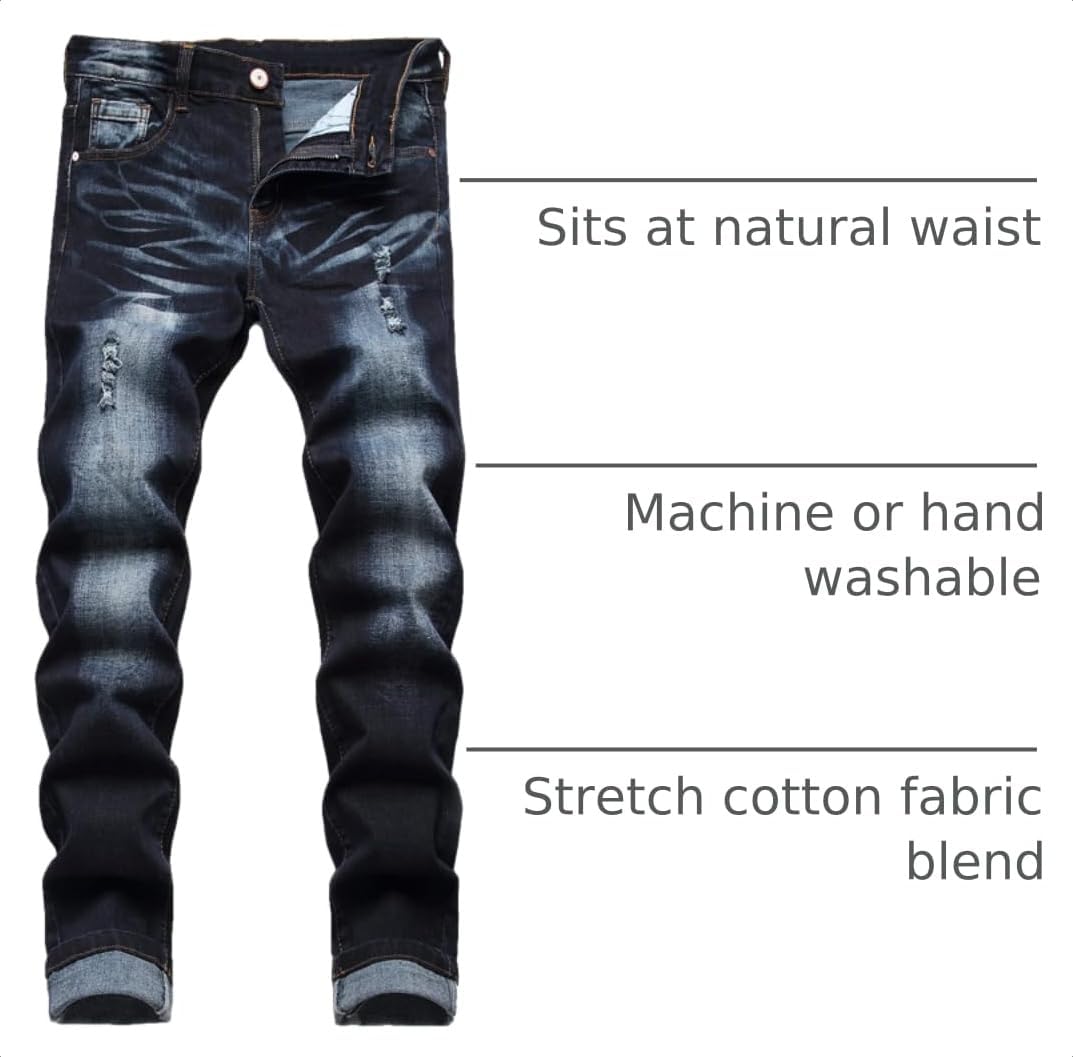 JUNBAOSS Men's Slim Fit Stretch Jeans Ripped Skinny Jeans for Men, Distressed Straight Leg Fashion Comfort Flex Waist Pants