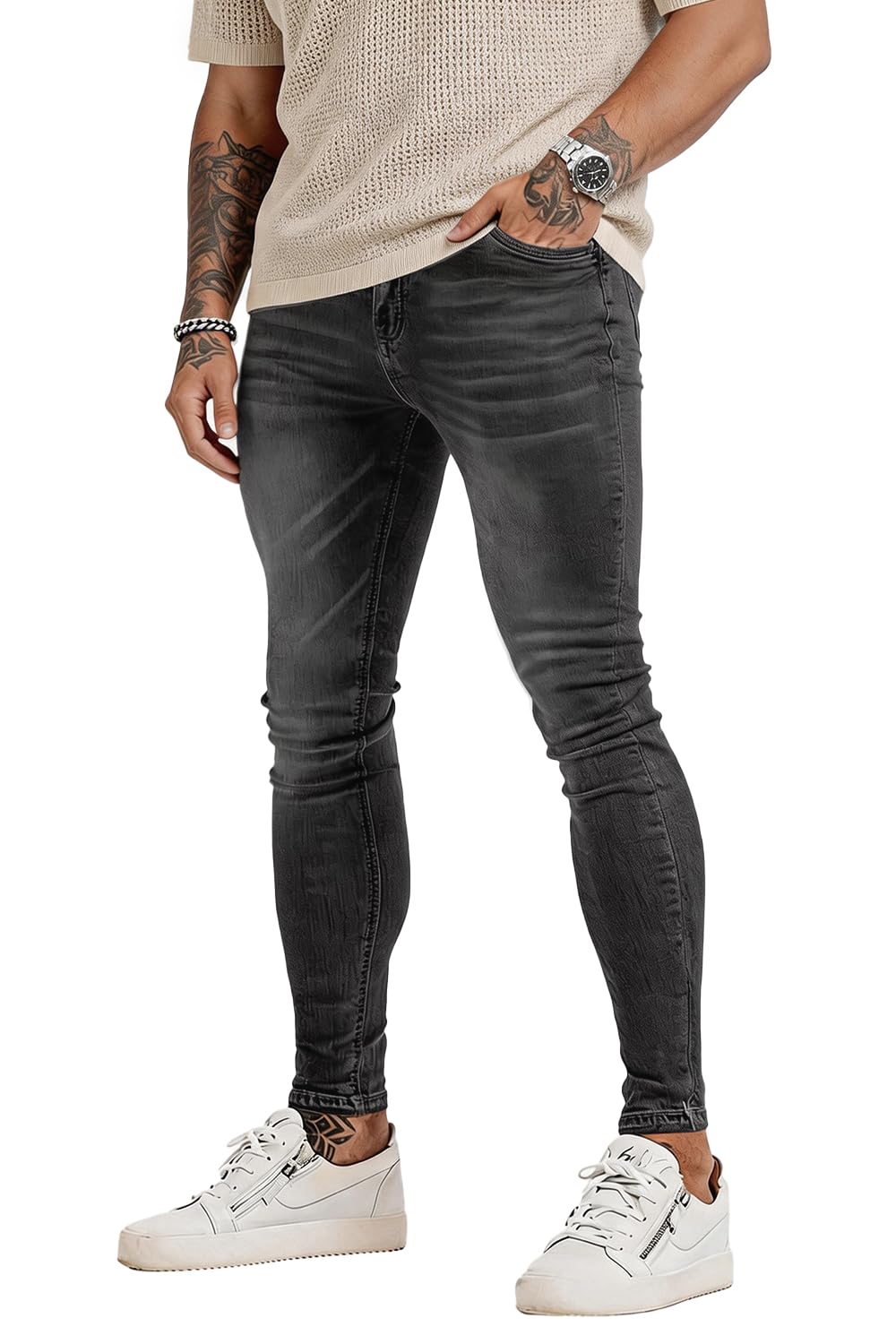 GINGTTO Skinny Jeans Men Slim Fit Stretch Tapered Leg