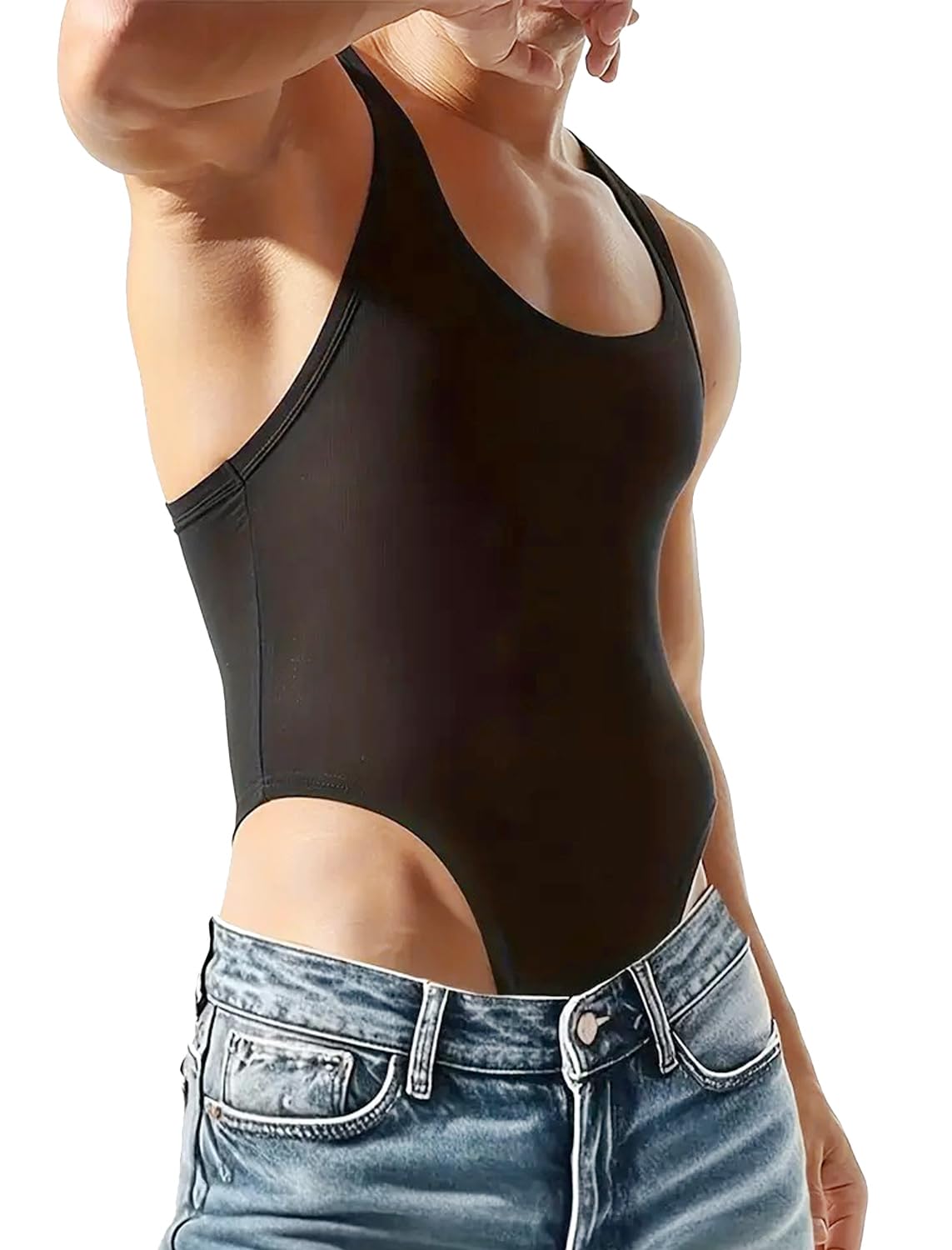 MIZOK Men's Ribbed Slimming Shapewear Racerback Bodysuit Leotard Compression One Piece Wrestling Singlet