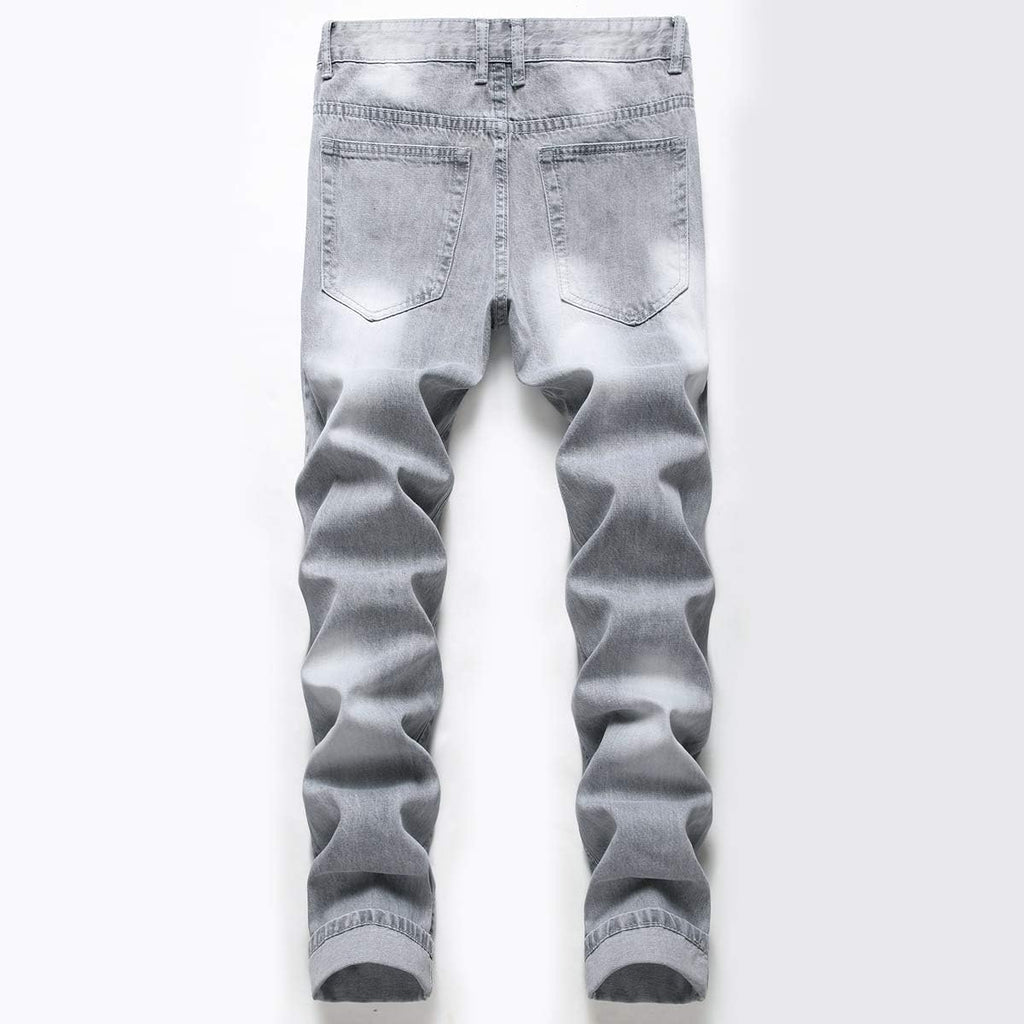 LZLER Mens Ripped Jeans,Distressed Destroyed Slim Fit Straight Leg Denim Pant with Holes