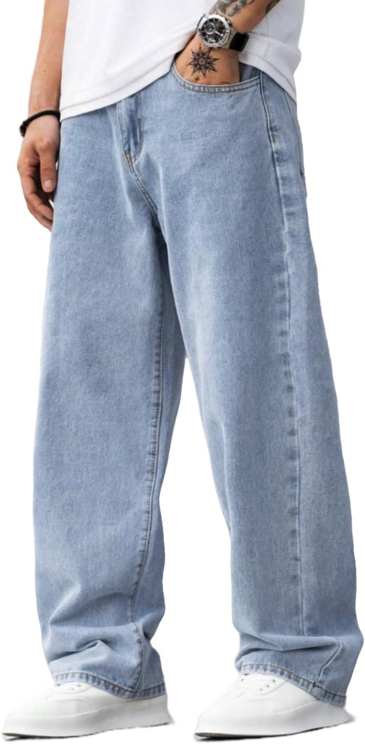 Baggy Jeans for Men Y2K Streetwear Vintage Wide Leg Loose Fit Denim Pants Hip Hop Skater Carpenter Jeans