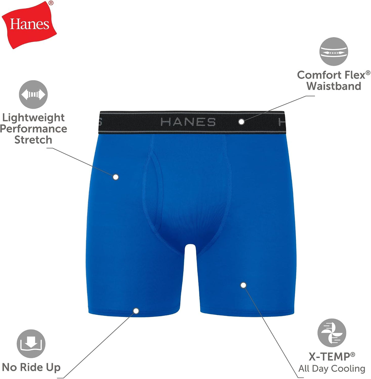 Hanes Men's Underwear Boxer Brief Pack, Performance Stretch Underwear, Moisture-wicking Boxer Briefs for Men, 6-pack