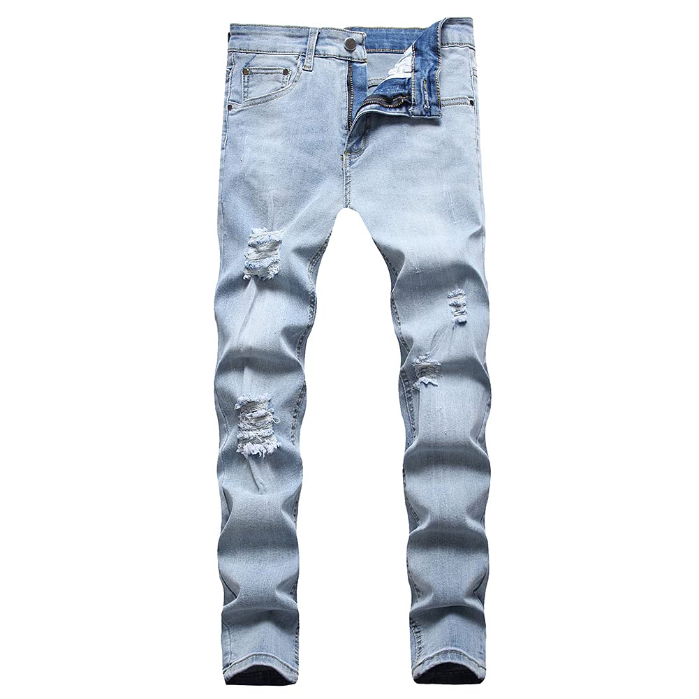 LONGBIDA Men's Slim Fit Ripped Stretch Skinny Jeans Distressed Denim Pants