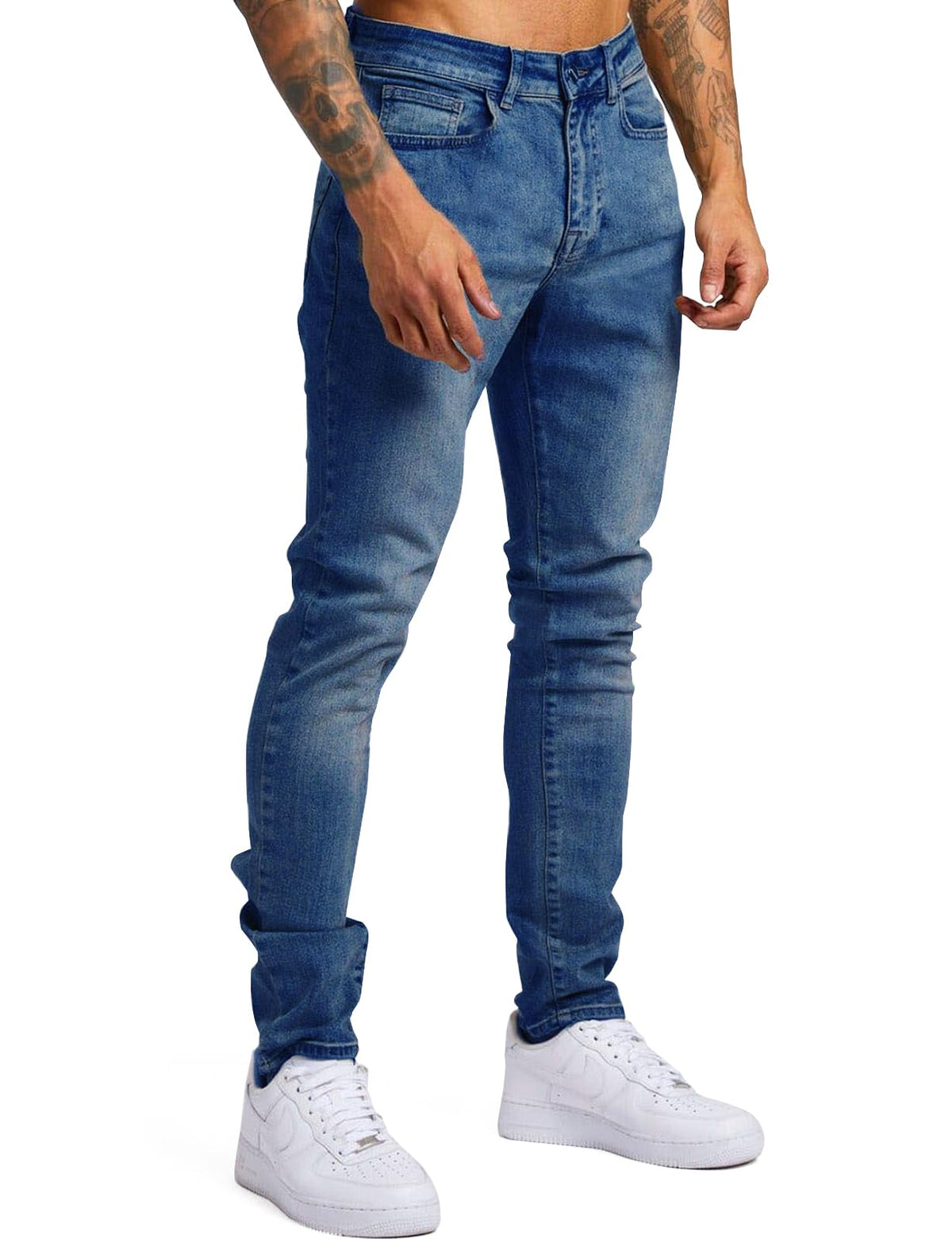 LONGBIDA Men's Slim Fit Ripped Stretch Skinny Jeans Distressed Denim Pants