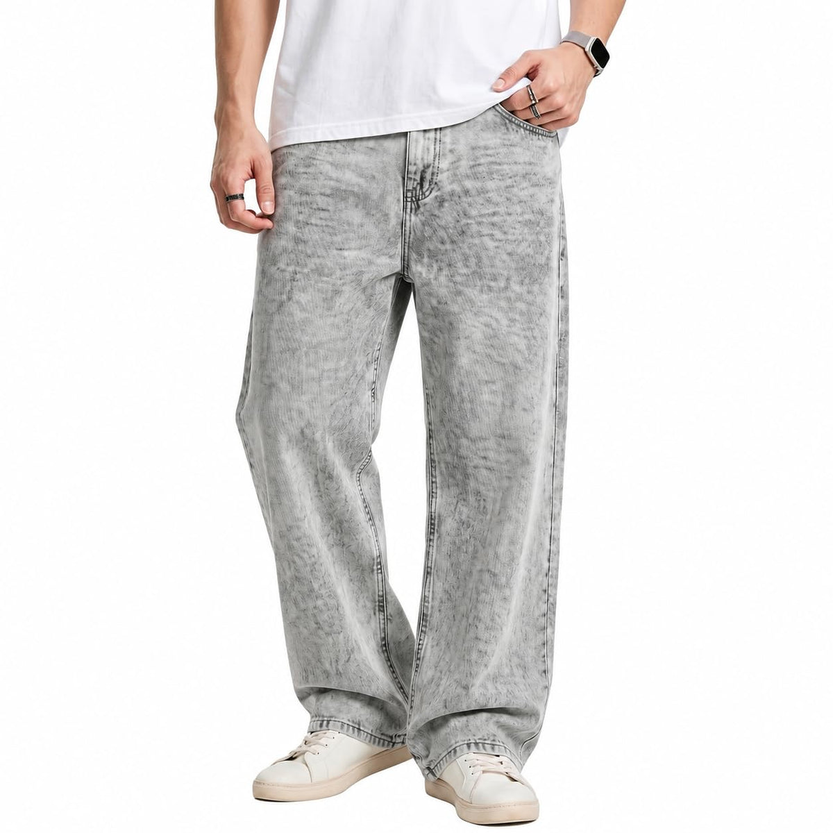 JMIERR Men's Baggy Denim Pants Stretch Wide Leg Jeans