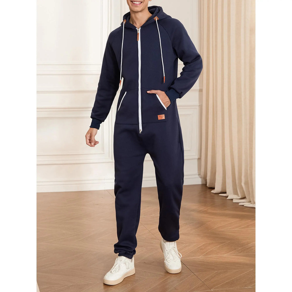 Men's Fleece-Lined Jumpsuit - Hooded Long Sleeve Full-Zip Overalls with Kangaroo Pockets| Winter Workwear, Thermal Coverall, Outdoor Work Suit, Heavy Duty Overalls, Cold Weather Gear