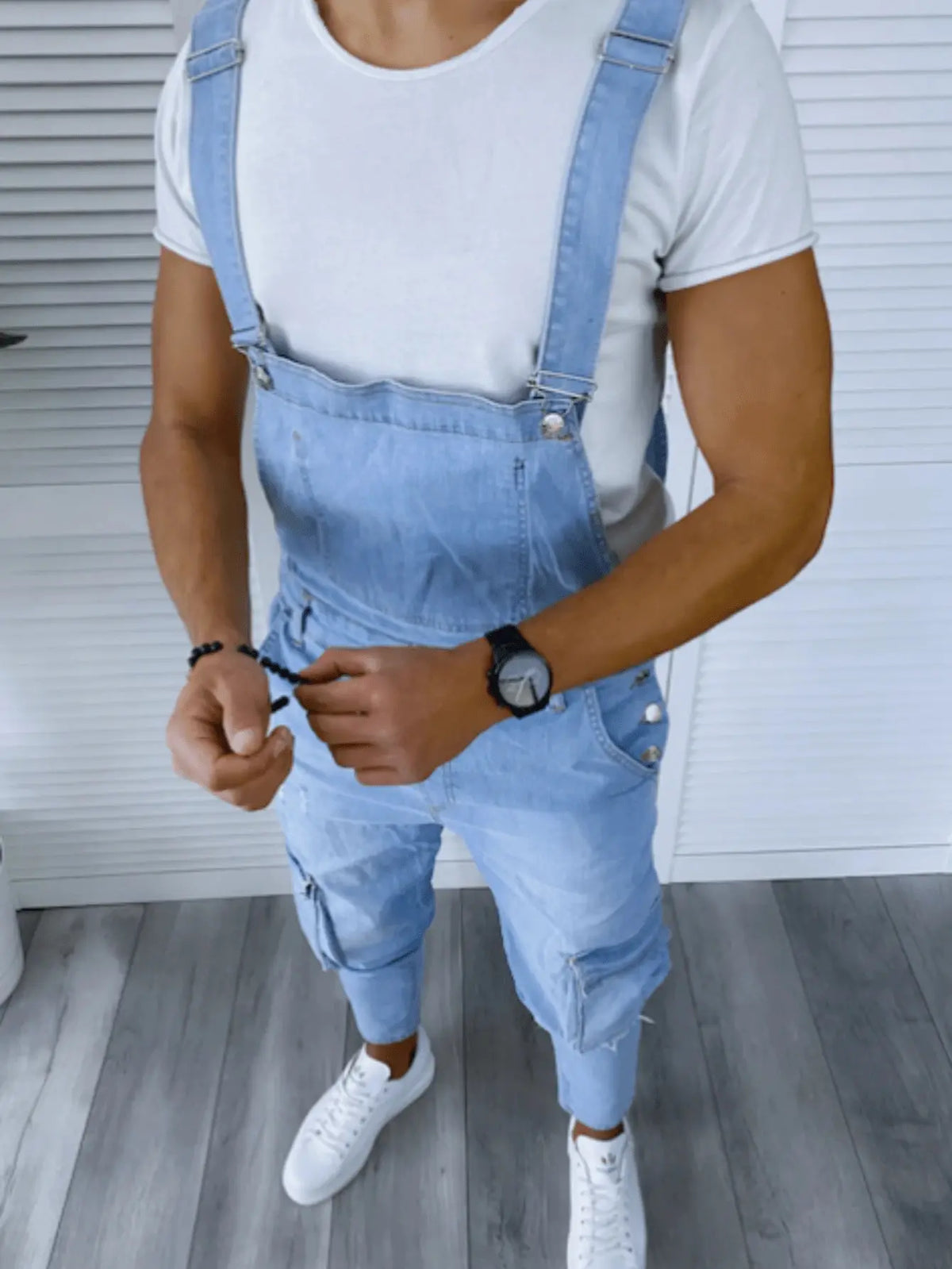 Men Retro Denim Bib Pants, Fashion Distressed Casual Jumpsuit Overalls