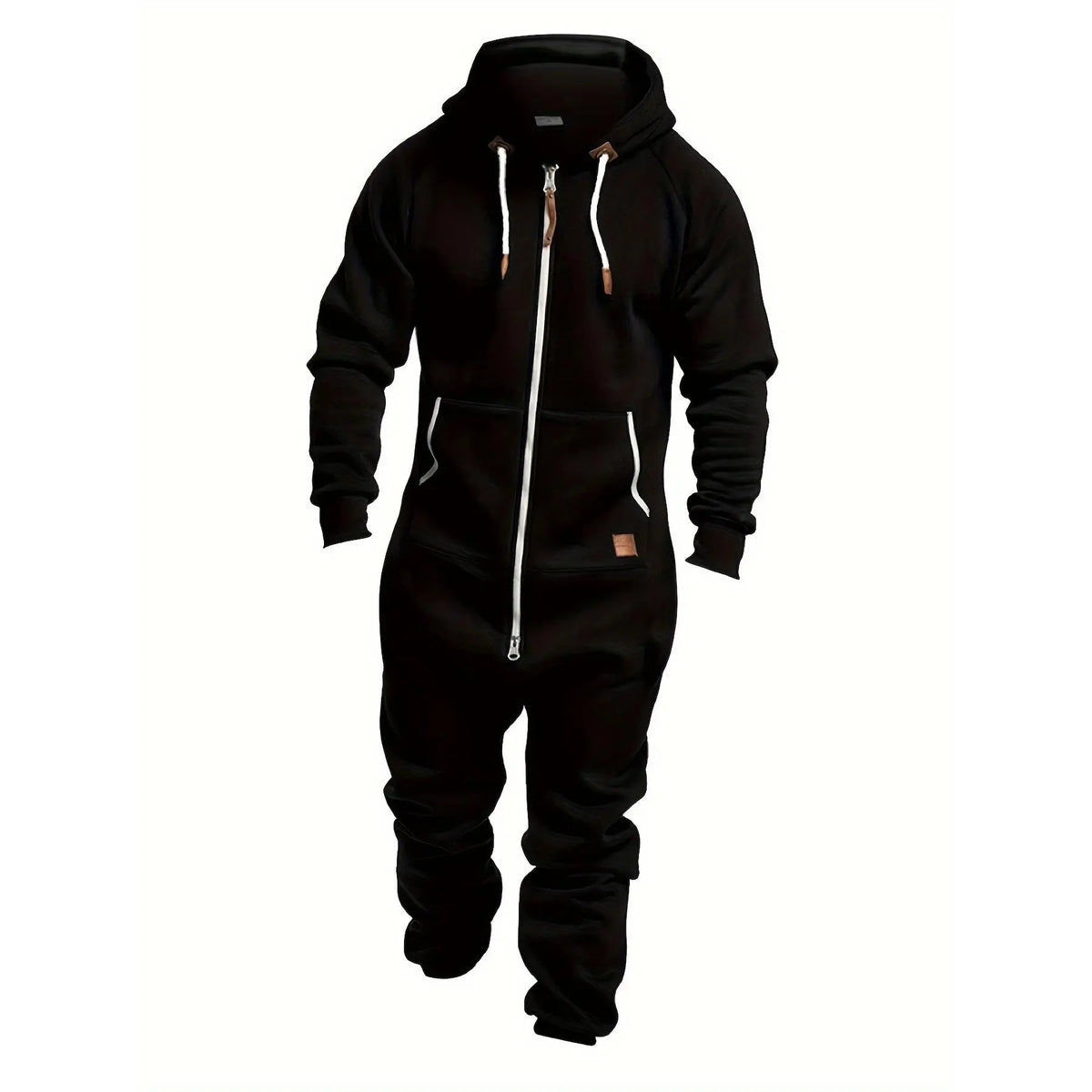 Men's Solid Hooded Wool-Polyester Knitting Sports Jumpsuit - Full-Length, Loose-Fit, Zip-Closure, Hand-Washable/Dry Clean, M/XXL Winter Casual Outdoor Wear