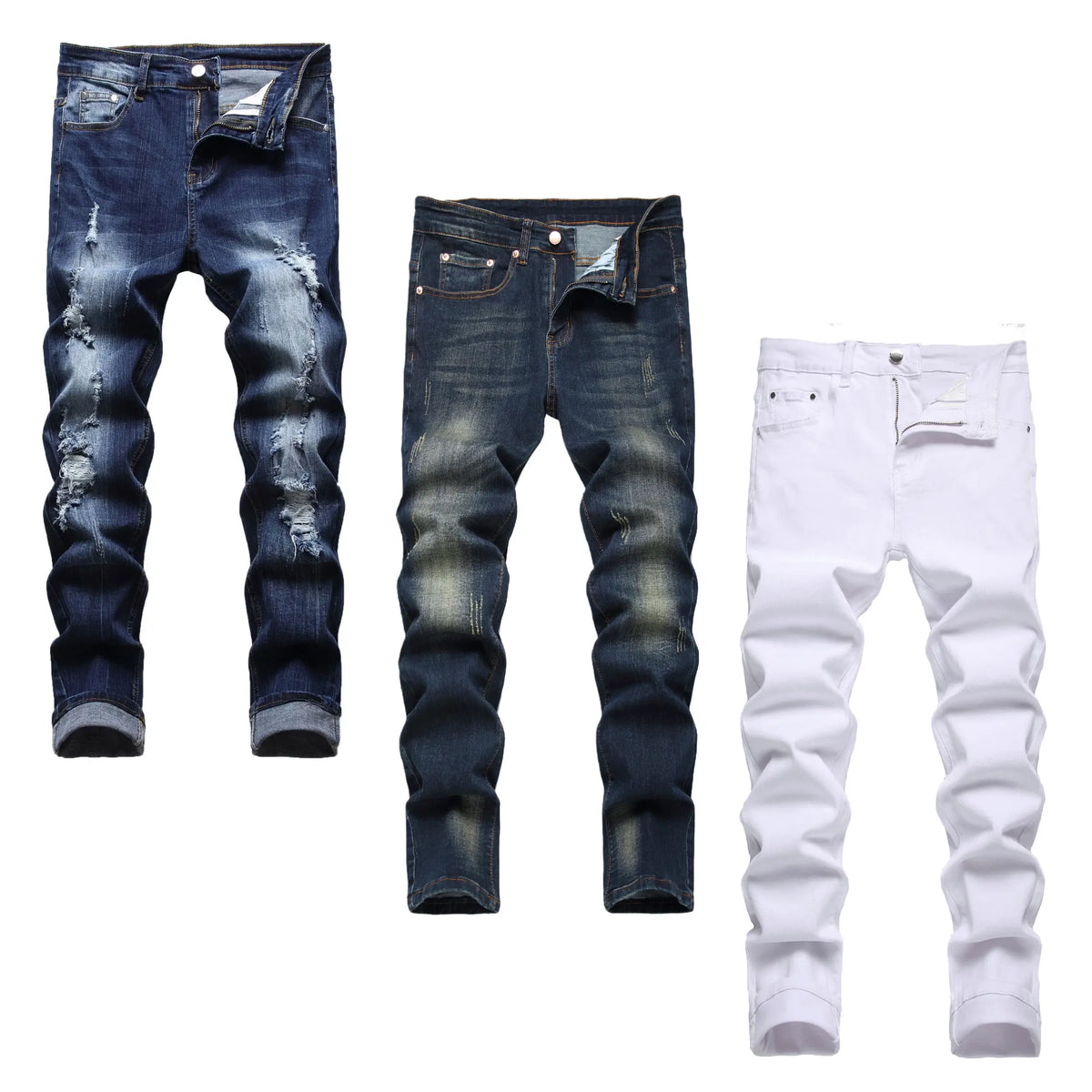 JUNBAOSS Men's Multi Pack Slim Fit Stretch Jeans Colored Skinny Jeans for Men, Distressed Straight Leg Casual Fashion Comfort Flex Waist Denim Pants, Menswear Classic Street Style Cotton Fabric Jean Natural Hipster Personalized Stylish Streetwear Jeans su