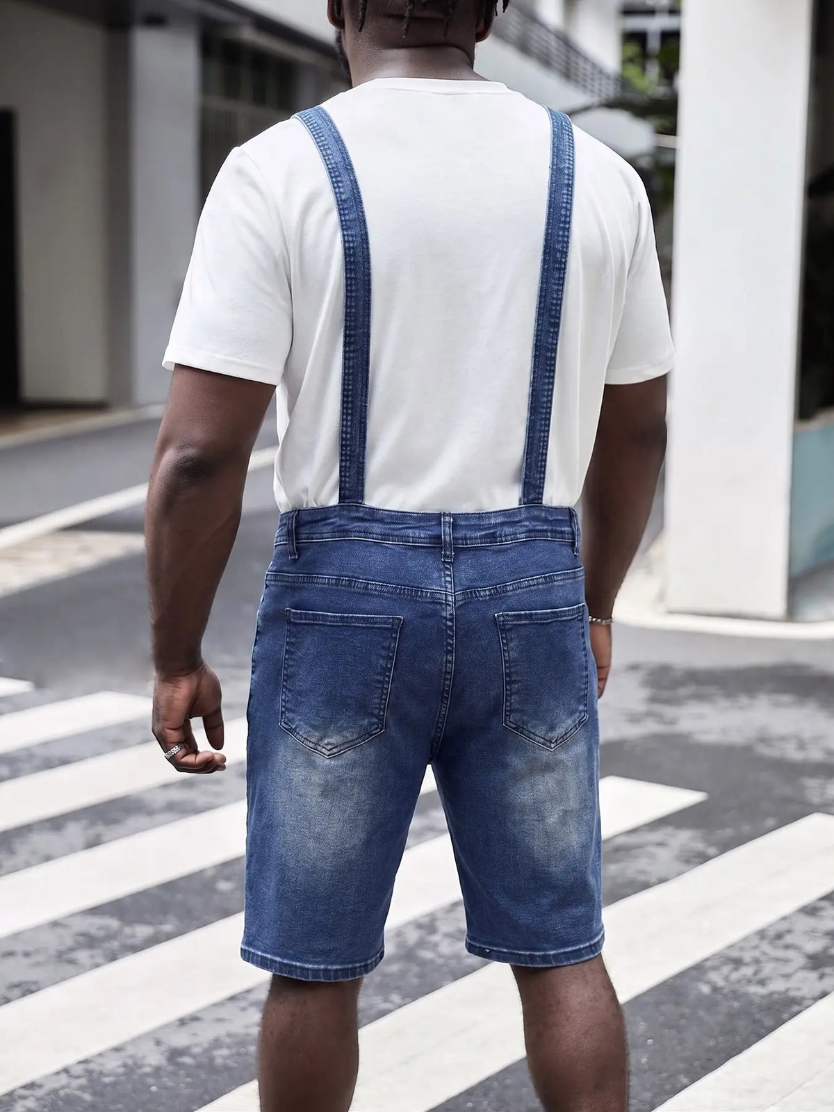 Cut Jean Y2K men's fashionable lip-shaped design denim ripped denim overalls, trendy street style overalls shorts, with belt loops, ideal for outdoor wear, simple design, Streetwear