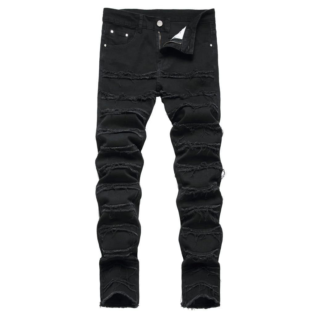 JUNBAOSS 2026 Fashion Mens Slim Fit Stretch Jeans Ripped Skinny Jeans for Men, Distressed Straight Leg Casual Comfort Flex Waist Denim Pants, Menswear Classic Street Style Cotton Fabric Jean Natural Hipster Personalized Stylish Trouser Jeans with Pockets