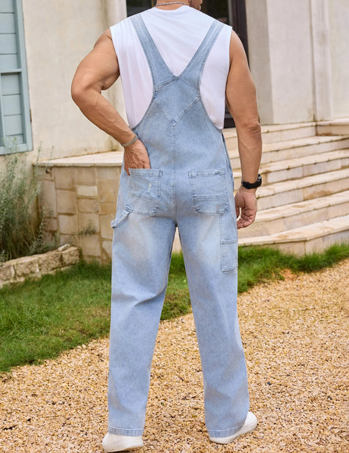Bindefon Fall Men's Letter Print Distressed Casual Overalls Versatile Denim Bib Coveralls Hang Out Street Work Menswear Y2K Fashion Outfits Winter Pocket Jumper Cowboy Country Streetwear Guys Love