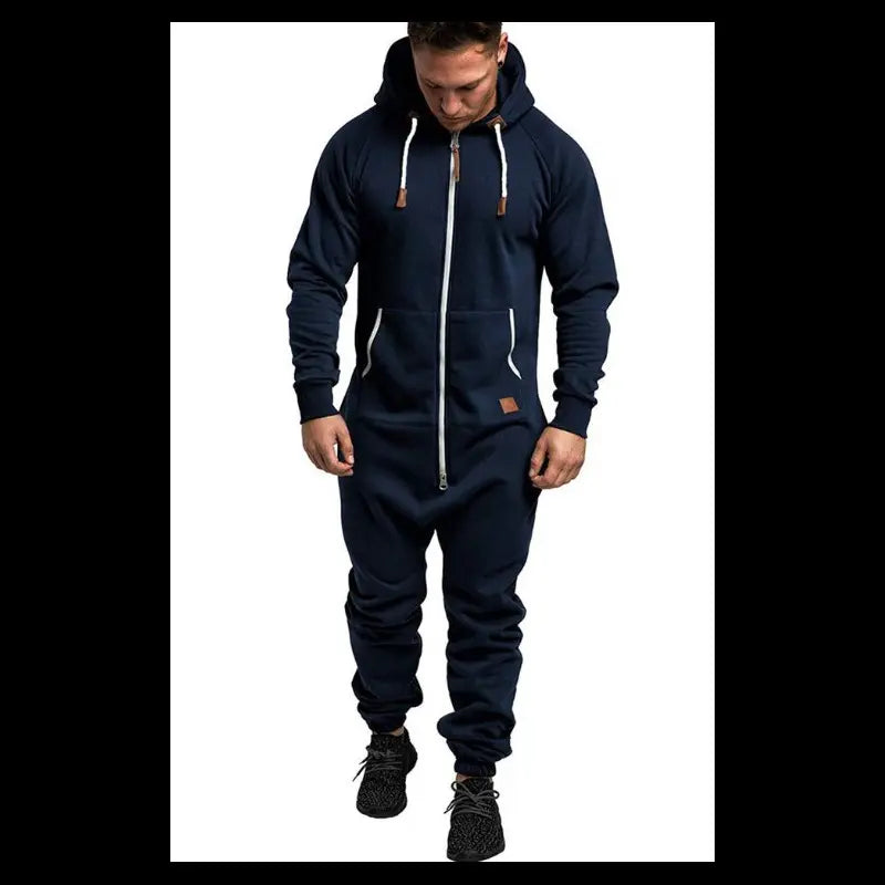 Set of 1 - Men's Hooded Fleece Lined Jumpsuit, Long Sleeve Full Zip Jumpsuit with Kangaroo BagGift