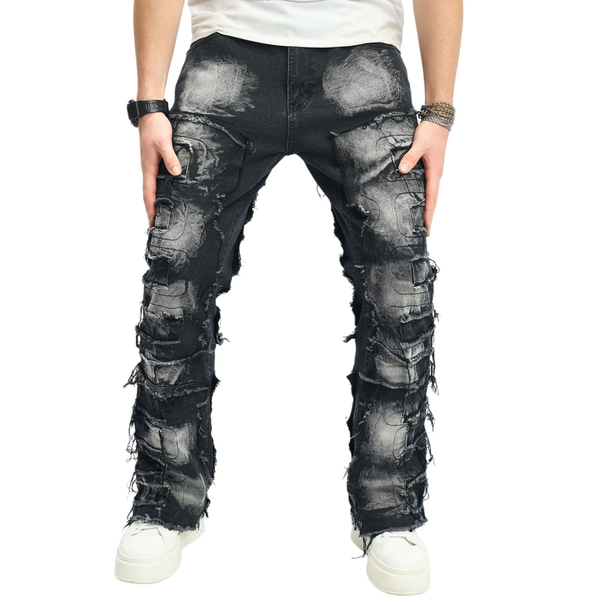 YEOU Men's Stacked Skinny Jeans - Y2K Harajuku Style Ripped Denim Pants with High Waist