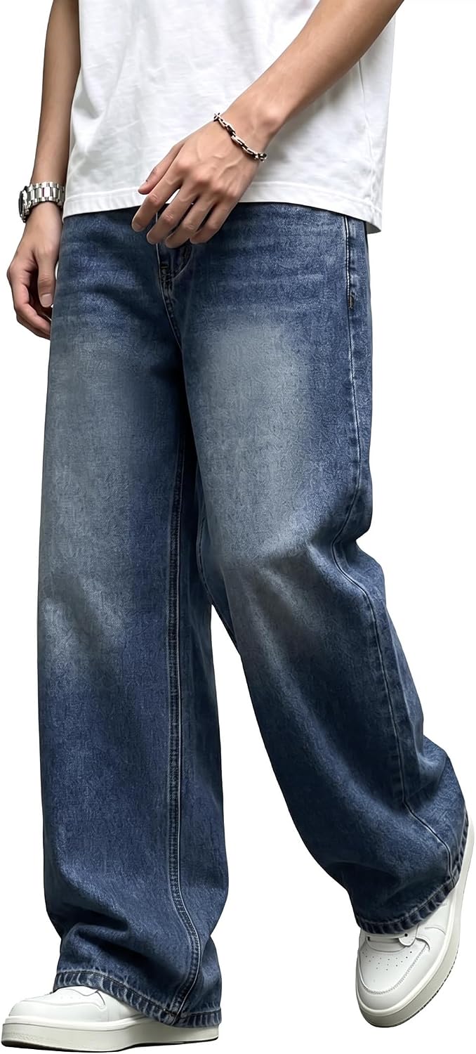 EMMIOL Men's Baggy Jeans Y2K Cargo Jeans Wide Leg Denim Pants