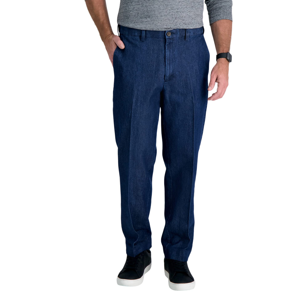 Haggar Men's Work To Weekend No Iron Denim Flat Front & Pleat Pant - Regular and Big & Tall Sizes