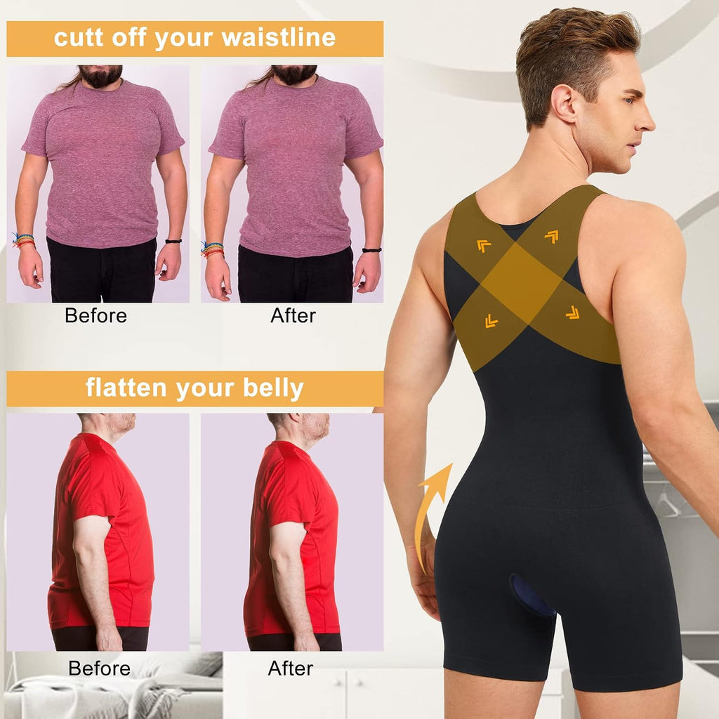 Men's Full Body Shapewear Compression Bodysuit Tummy Control