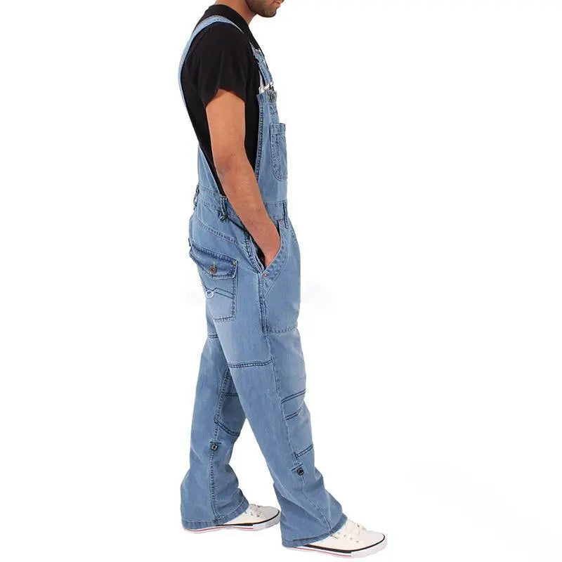Men's Ripped and Distressed Denim Jumpsuit with Suspenders - Vintage Stylish Menswear, Versatile Wear for Casual Daily Use, Pair with Sneakers & T-Shirt
