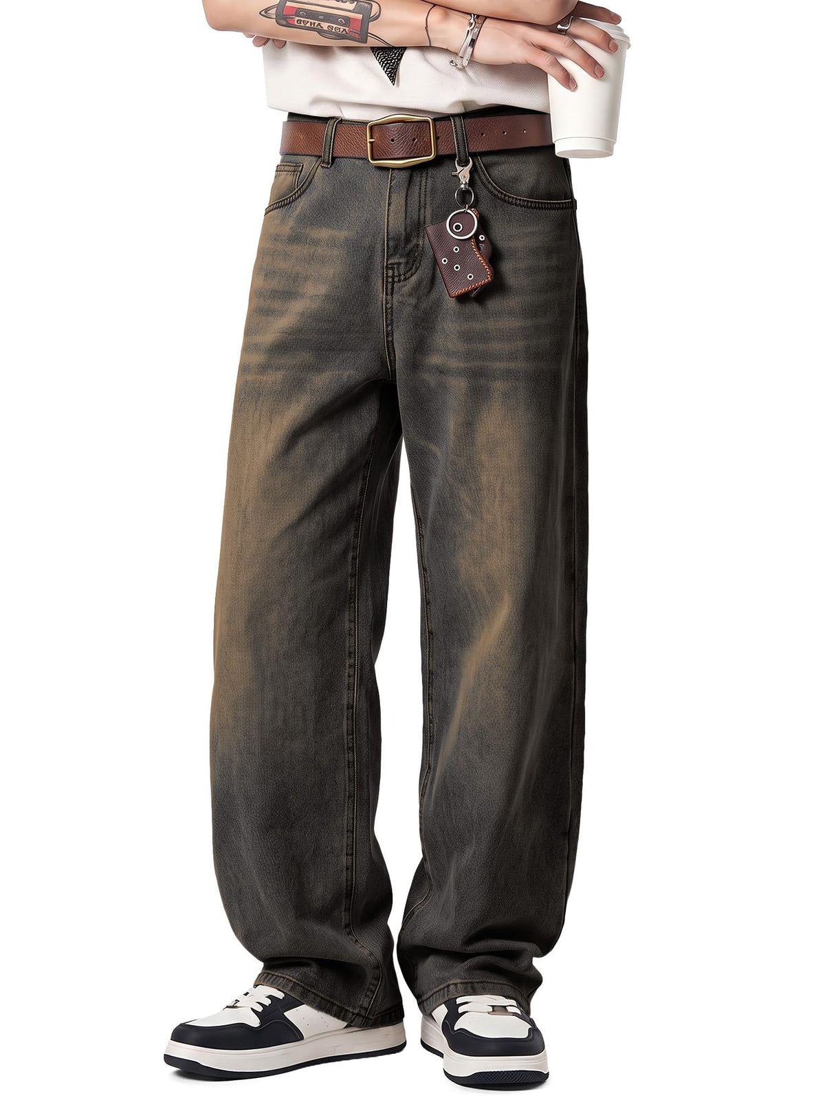 JMIERR Men's Baggy Y2K Jeans Stretch Loose Fit Wide Leg Denim Pants