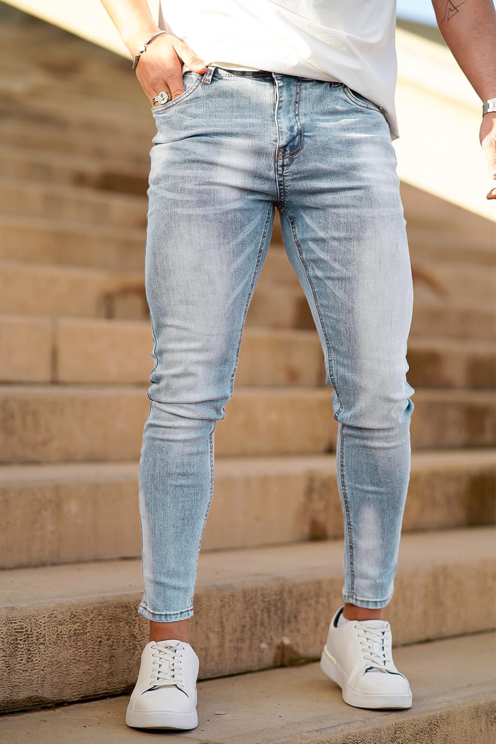 GINGTTO Skinny Jeans Men Stretch Tapered Leg Slim Fit 28/30//32 in