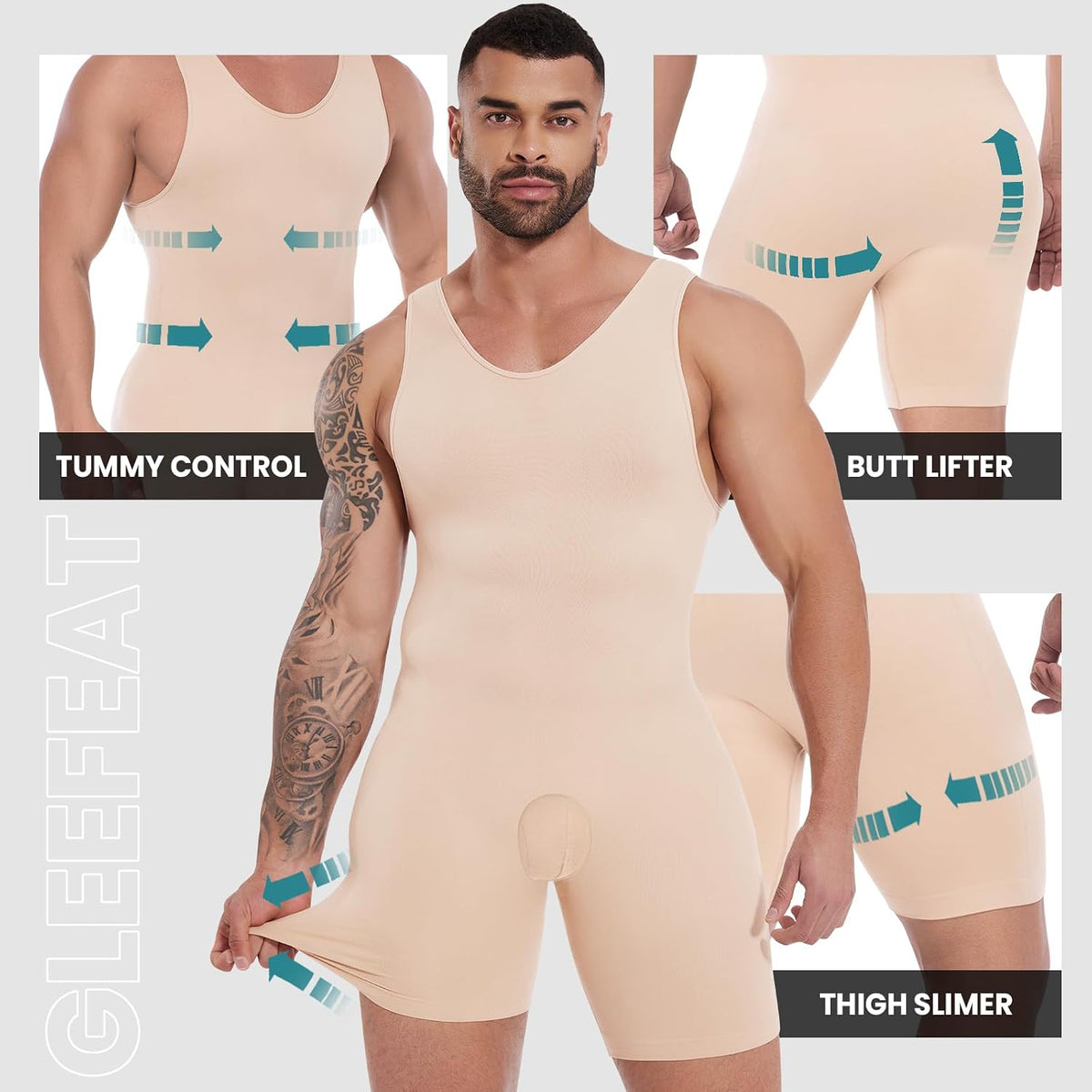 Mens Shapewear Compression Bodysuit Tummy Control Full Body Shaper