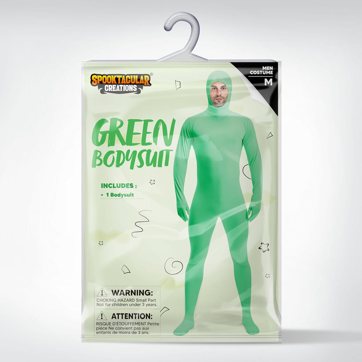 Spooktacular Creations Mens Halloween Costume Open Face Bodysuit Jumpsuit, Zentai Costume Bodysuit for Halloween Party
