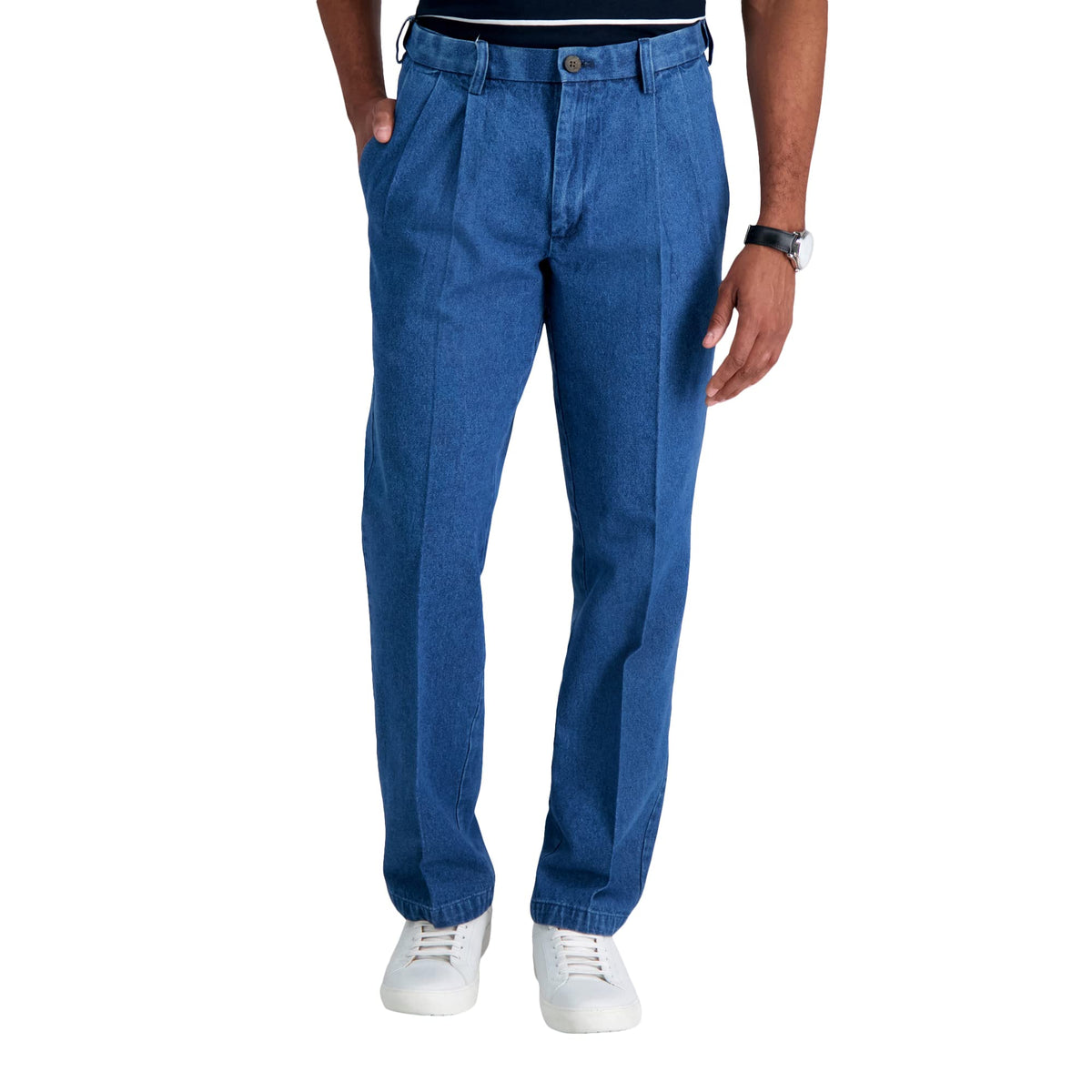 Haggar Men's Work To Weekend No Iron Denim Flat Front & Pleat Pant - Regular and Big & Tall Sizes