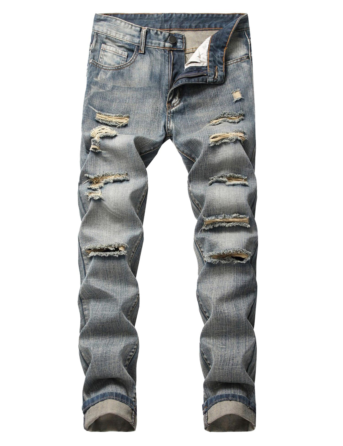 Men's Jeans Slim Fit Stretch Skinny Ripped Jeans for Men Stacked Distressed Straight Pants