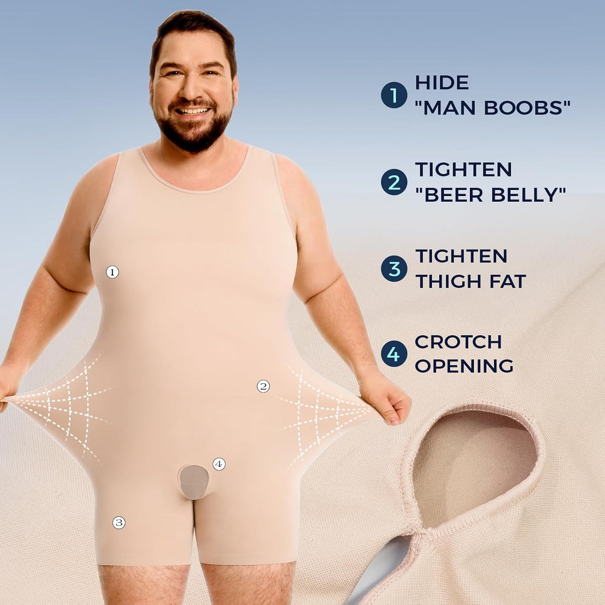 Plus Size Mens Tummy Control Shapewear Fajas Para Hombres Bodysuit