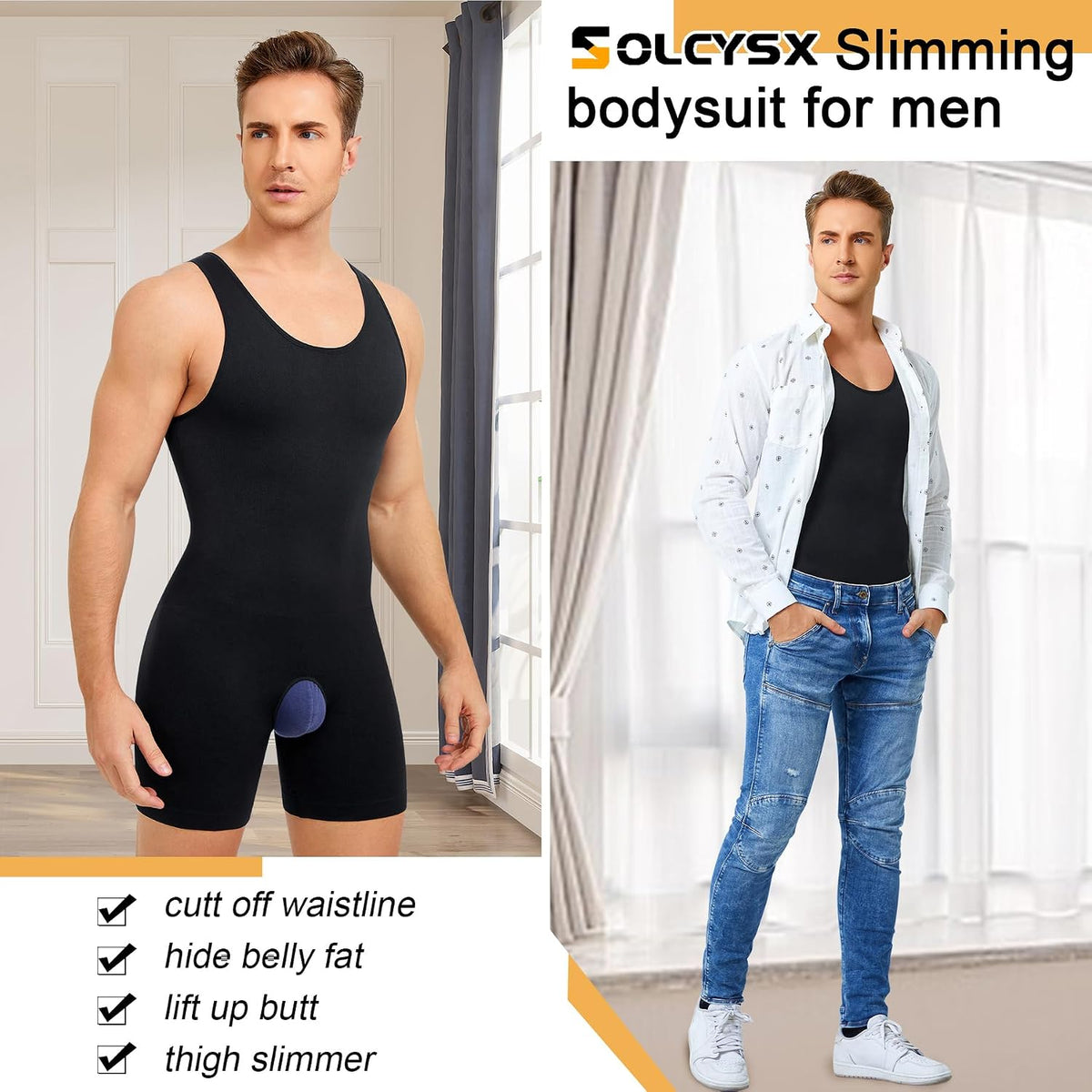 Men's Full Body Shapewear Compression Bodysuit Tummy Control