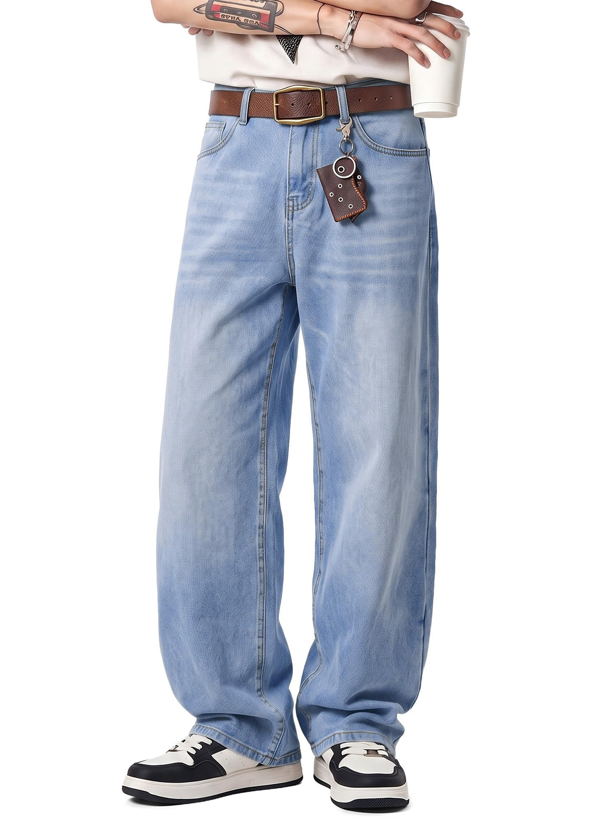 JMIERR Men's Baggy Y2K Jeans Stretch Loose Fit Wide Leg Denim Pants