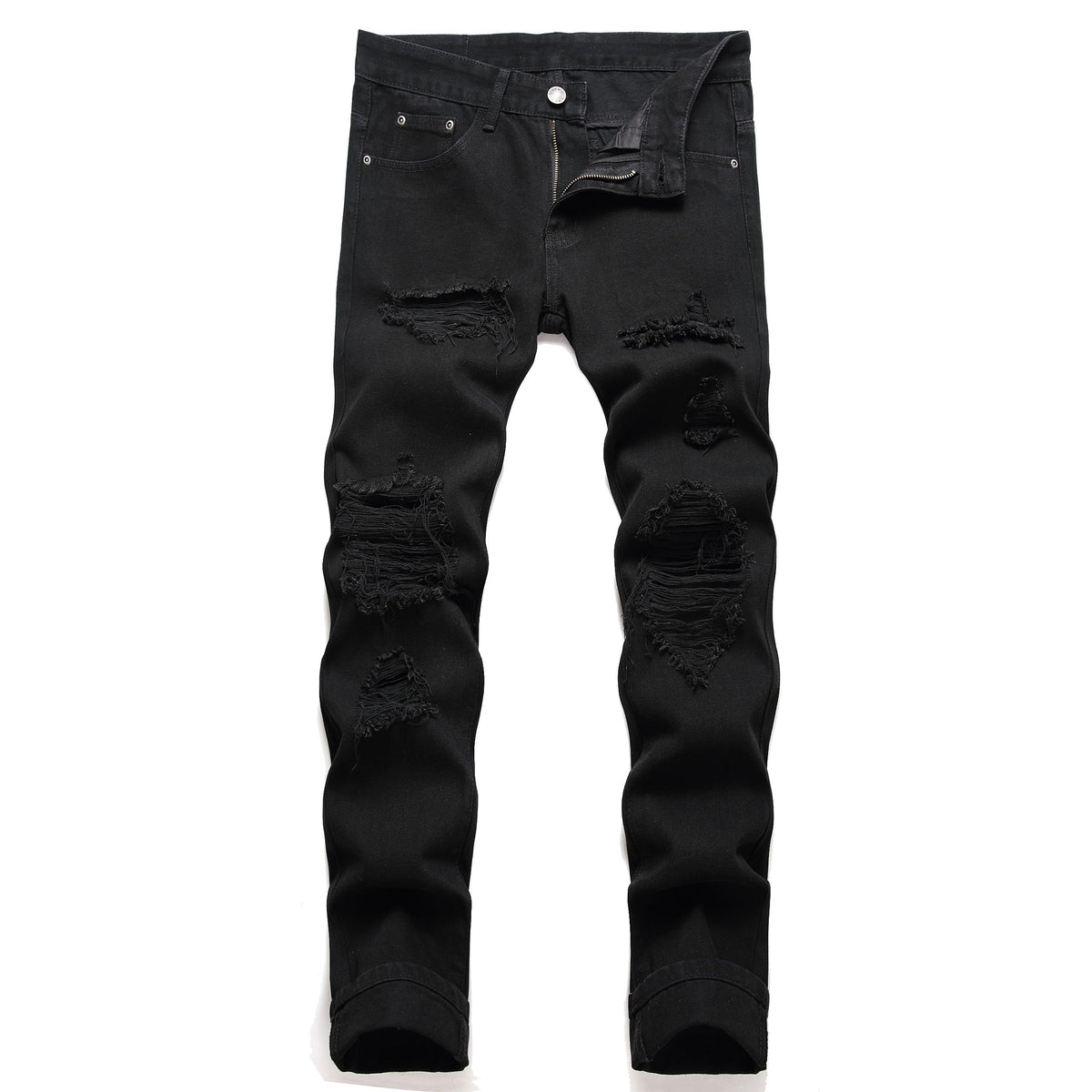 OIIIO Men's Ripped Slim Fit Straight Leg Jean Denim Pant