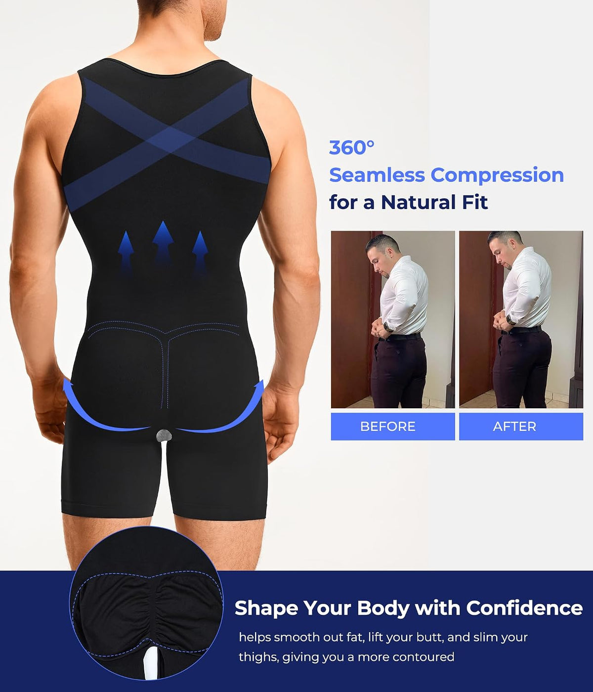TAILONG Mens Shapewear Tummy Control Bodysuit Sleeveless Compression Shirts Slimming Body Shaper Fajas Para Hombres