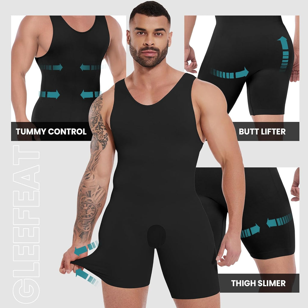 Mens Shapewear Compression Bodysuit Tummy Control Full Body Shaper