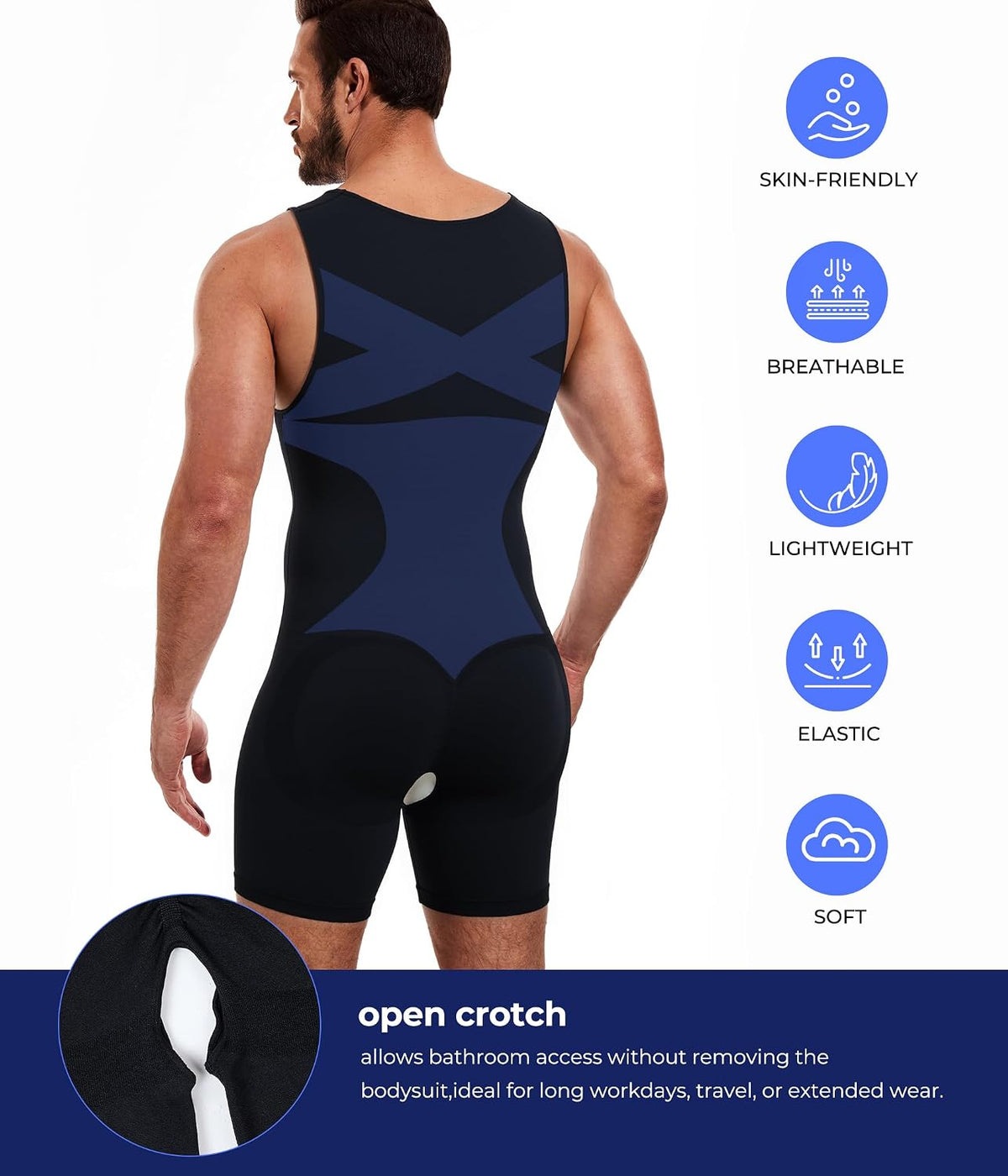 TAILONG Mens Shapewear Tummy Control Bodysuit Slimming Tank Top Full Body Shaper Sleeveless Compression Shirts