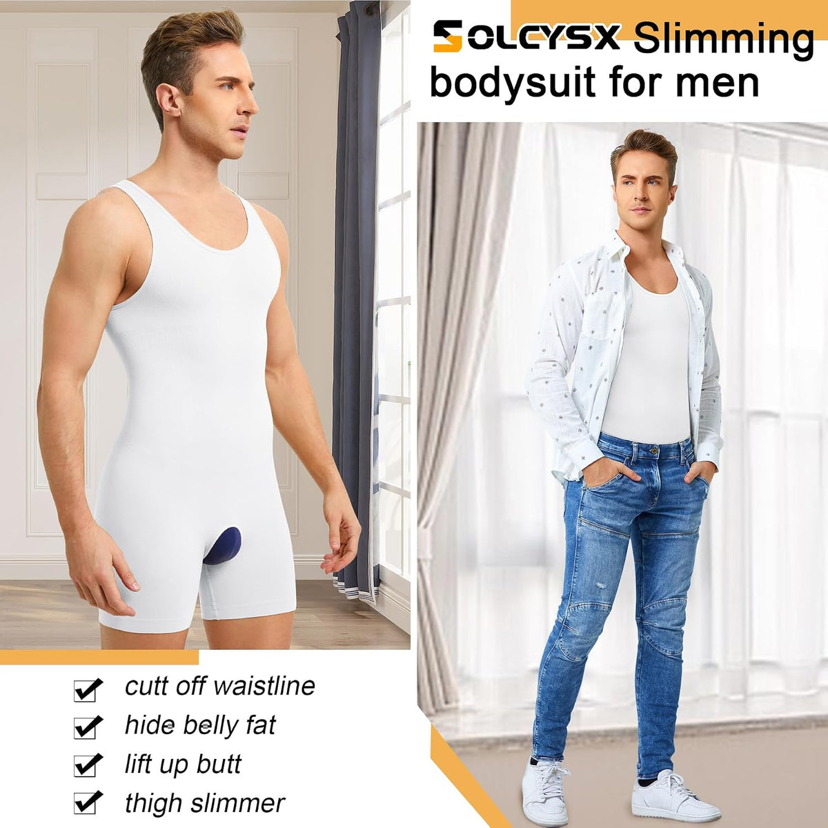Men's Full Body Shapewear Compression Bodysuit Tummy Control