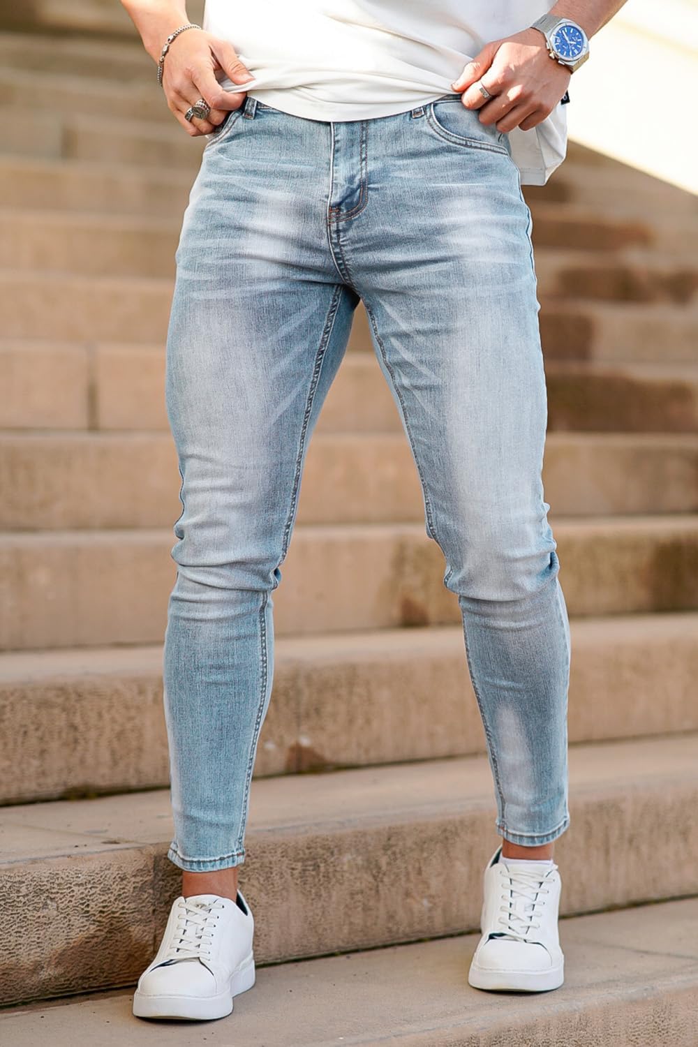 GINGTTO Skinny Jeans Men Stretch Tapered Leg Slim Fit 28/30//32 in