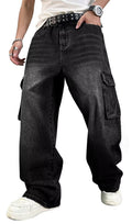 HUNGSON Mens Baggy Cargo Jeans for Men Y2k Skater Vintage Plain Pants Casual Wide Leg Jeans Loose Fit Denim Jeans