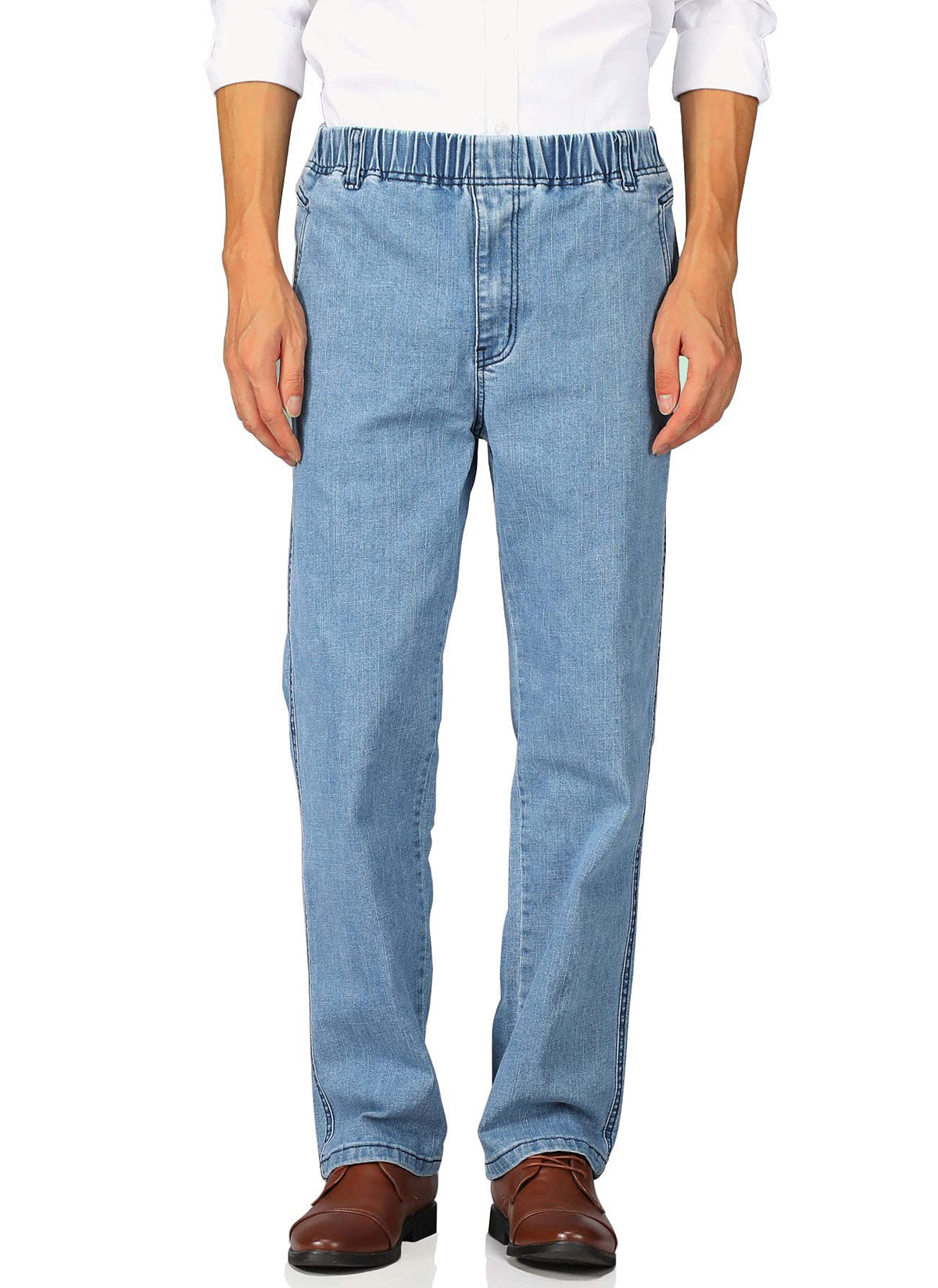 Soojun Mens Casual Loose Fit Elastic Waist Jeans Denim Pants